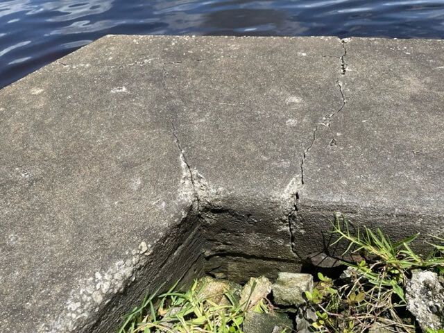 corners of seawall are cracking and damaged